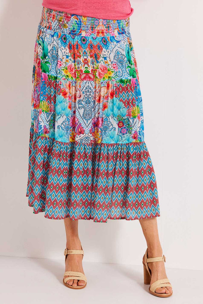 Shop Cayman Island Shirred Waist Skirt in Multi – Fella Hamilton