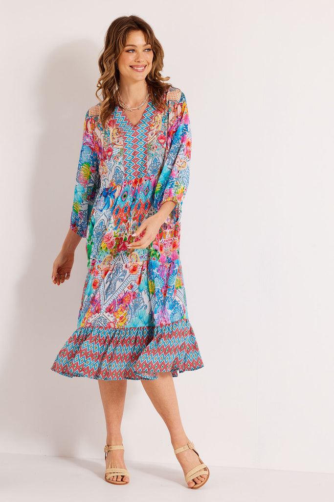 Shop Cayman Islands Tiered Dress in Multi – Fella Hamilton