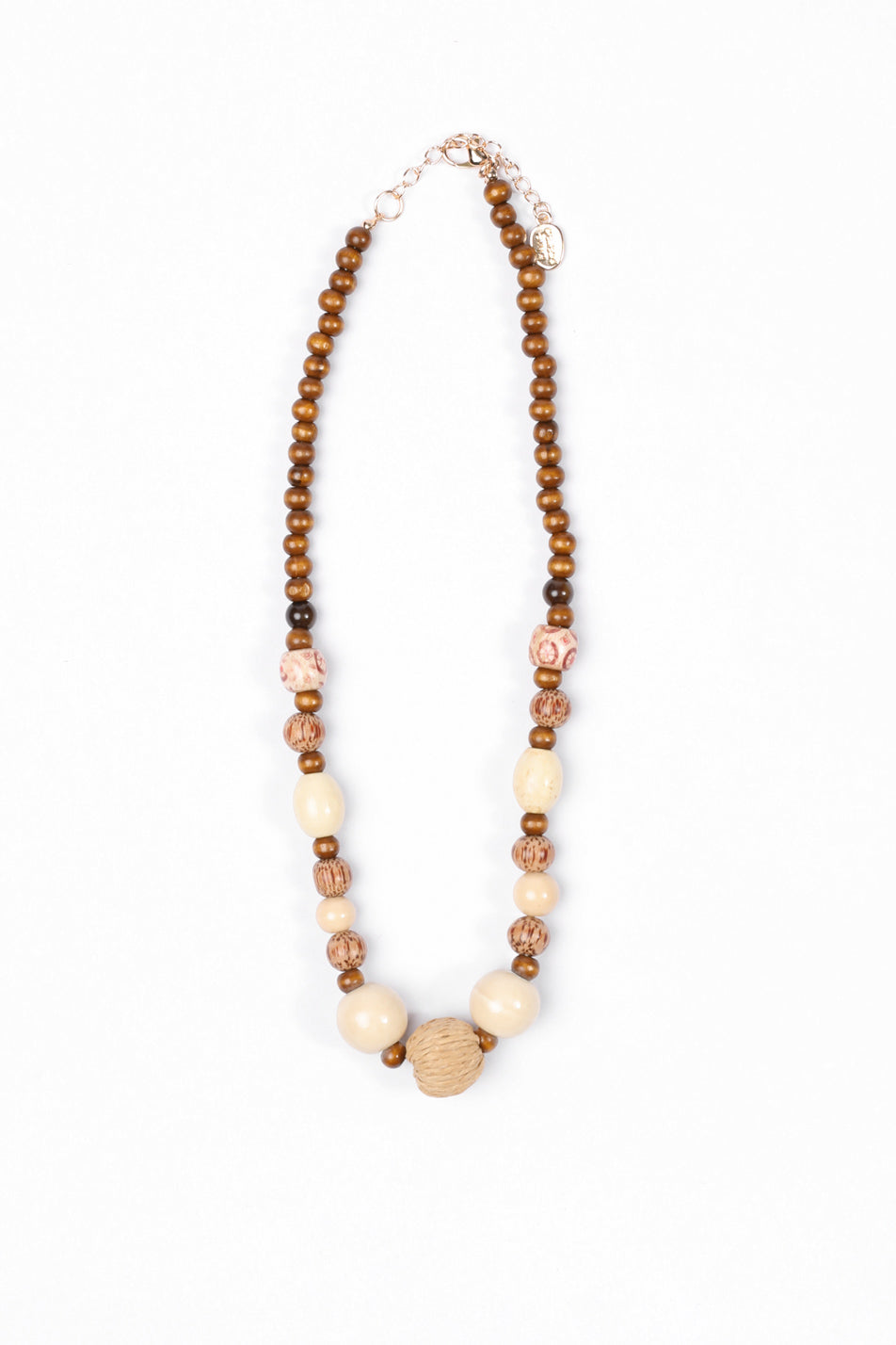 TEXTURED WOOD BEAD SHORT NECKLACE