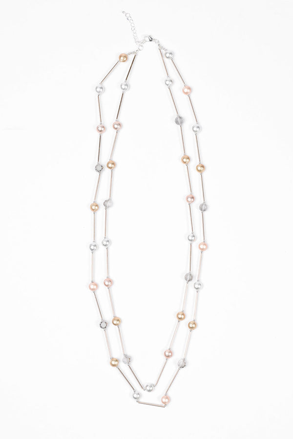 MULTI TONE METAL BEAD LONG NECKLACE