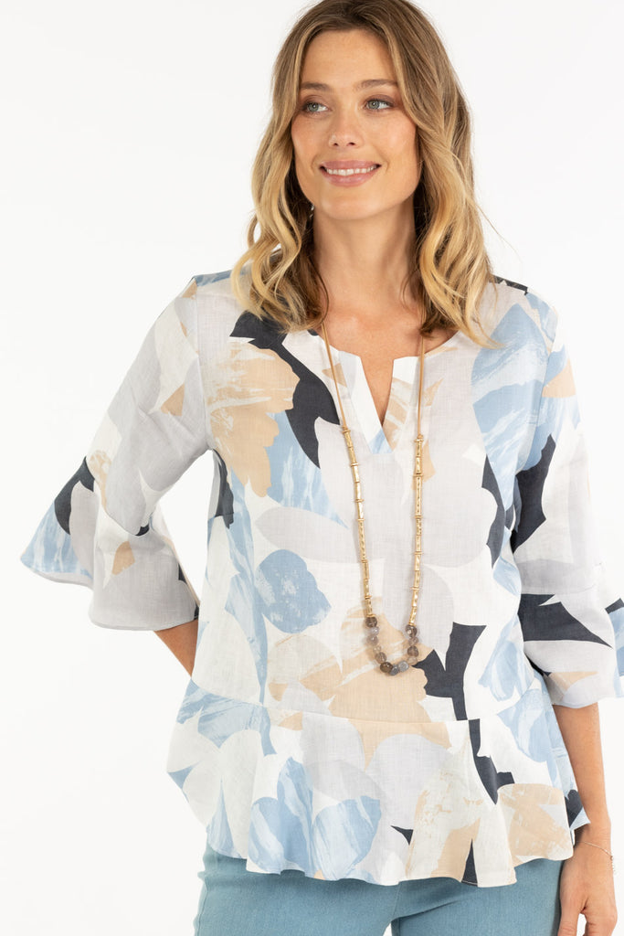 ABSTRACT FLORAL FRILL TOP